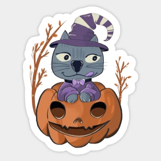 Pumpkin and kitten Sticker